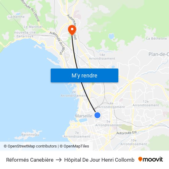 Réformés Canebière to Hôpital De Jour Henri Collomb map