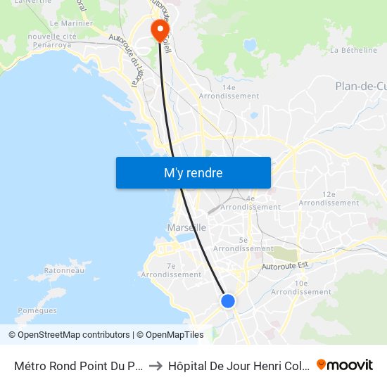 Métro Rond Point Du Prado to Hôpital De Jour Henri Collomb map