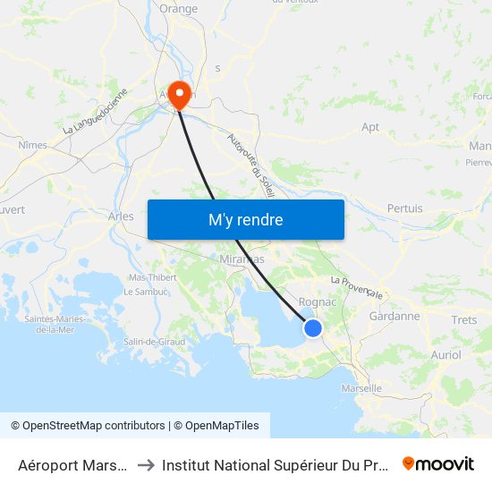 Aéroport Marseille-Provence to Institut National Supérieur Du Professorat Et De L'Éducation map