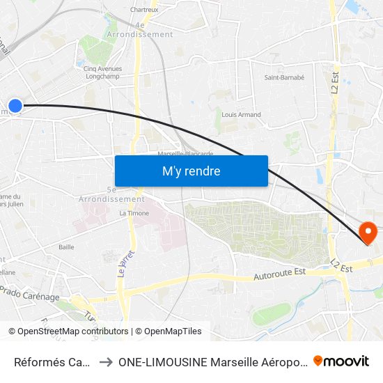 Réformés Canebière to ONE-LIMOUSINE Marseille Aéroport & Gare TGV map