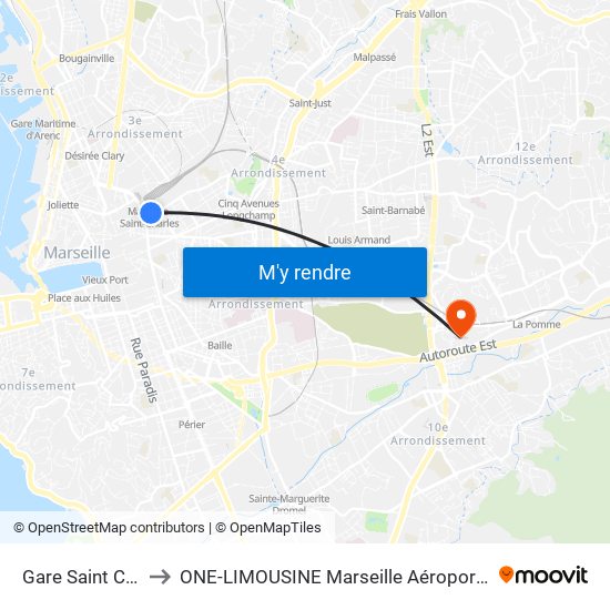 Gare Saint Charles to ONE-LIMOUSINE Marseille Aéroport & Gare TGV map