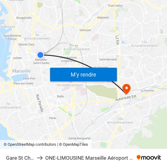 Gare St Charles to ONE-LIMOUSINE Marseille Aéroport & Gare TGV map