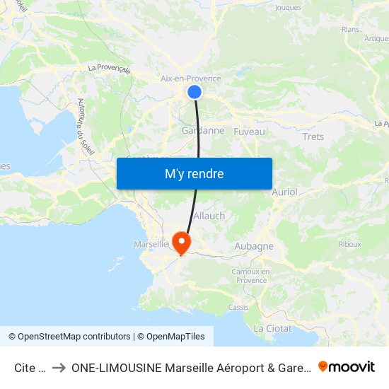 Cite  U. to ONE-LIMOUSINE Marseille Aéroport & Gare TGV map
