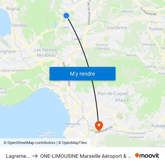 Lagremeuse to ONE-LIMOUSINE Marseille Aéroport & Gare TGV map