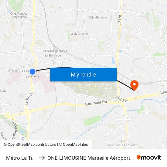 Métro La Timone to ONE-LIMOUSINE Marseille Aéroport & Gare TGV map