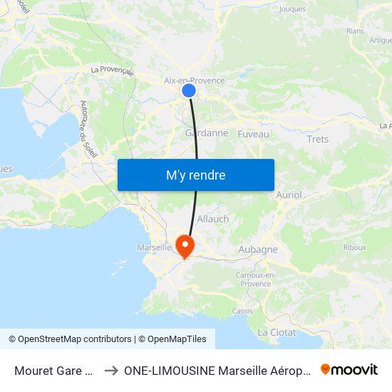 Mouret Gare Routière to ONE-LIMOUSINE Marseille Aéroport & Gare TGV map