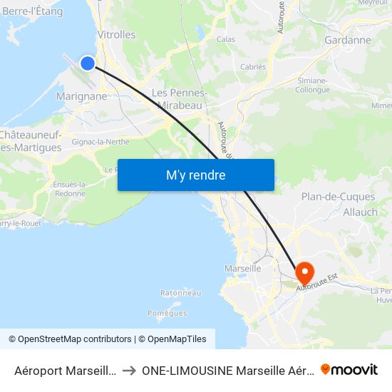 Aéroport Marseille-Provence to ONE-LIMOUSINE Marseille Aéroport & Gare TGV map
