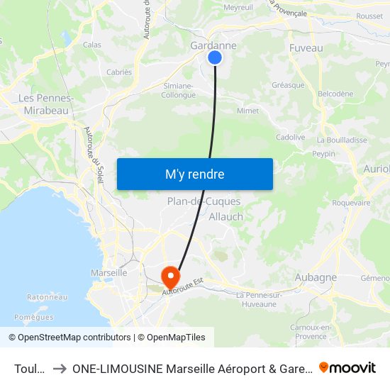 Toulon to ONE-LIMOUSINE Marseille Aéroport & Gare TGV map