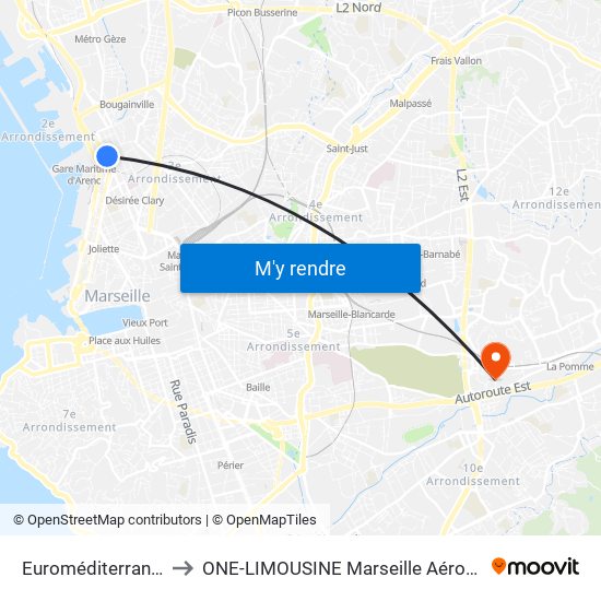 Euroméditerranée Arenc to ONE-LIMOUSINE Marseille Aéroport & Gare TGV map