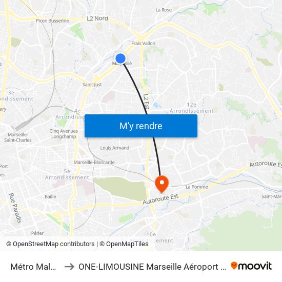 Métro Malpassé to ONE-LIMOUSINE Marseille Aéroport & Gare TGV map