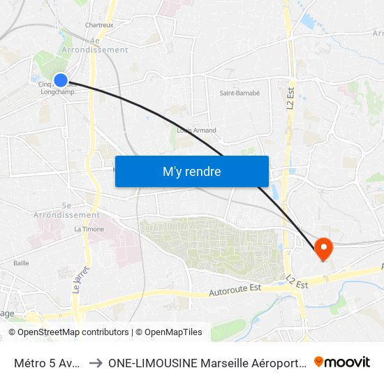 Métro 5 Avenues to ONE-LIMOUSINE Marseille Aéroport & Gare TGV map