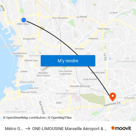 Métro Gèze to ONE-LIMOUSINE Marseille Aéroport & Gare TGV map