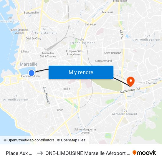 Place Aux Huiles to ONE-LIMOUSINE Marseille Aéroport & Gare TGV map