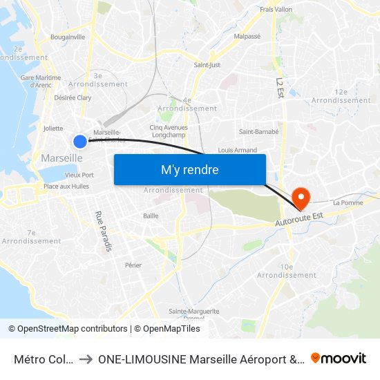 Métro Colbert to ONE-LIMOUSINE Marseille Aéroport & Gare TGV map