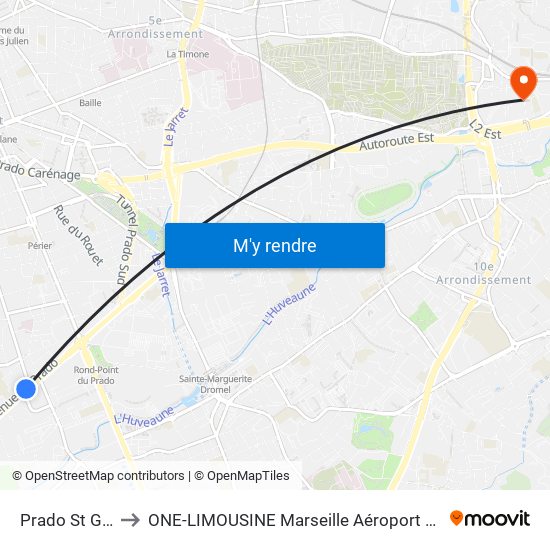 Prado St Giniez to ONE-LIMOUSINE Marseille Aéroport & Gare TGV map