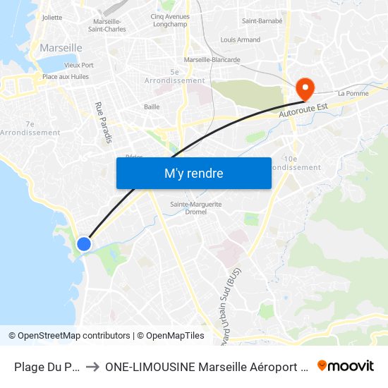 Plage Du Prado to ONE-LIMOUSINE Marseille Aéroport & Gare TGV map