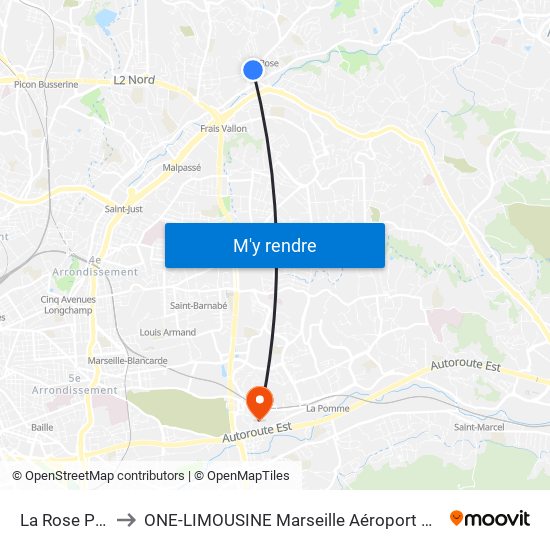 La Rose Poste to ONE-LIMOUSINE Marseille Aéroport & Gare TGV map