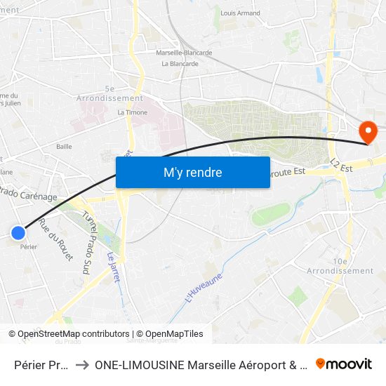 Périer Prado to ONE-LIMOUSINE Marseille Aéroport & Gare TGV map