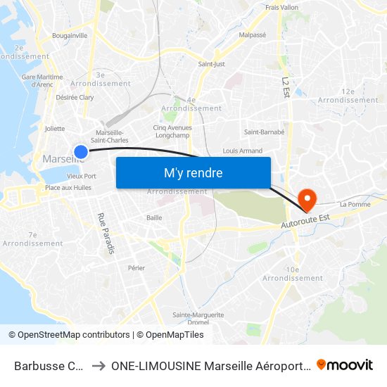 Barbusse Colbert to ONE-LIMOUSINE Marseille Aéroport & Gare TGV map