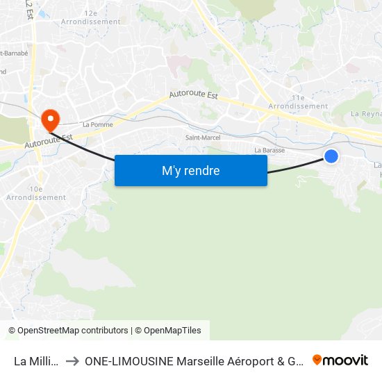 La Millière to ONE-LIMOUSINE Marseille Aéroport & Gare TGV map