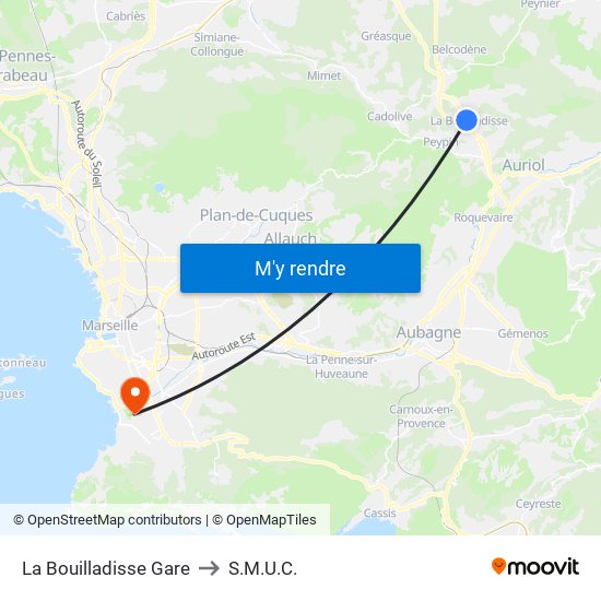 La Bouilladisse Gare to S.M.U.C. map