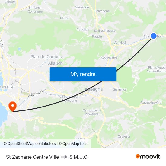 St Zacharie Centre Ville to S.M.U.C. map