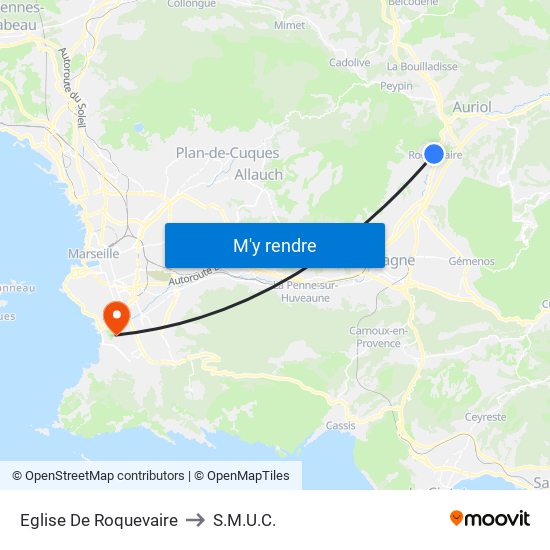 Eglise De Roquevaire to S.M.U.C. map