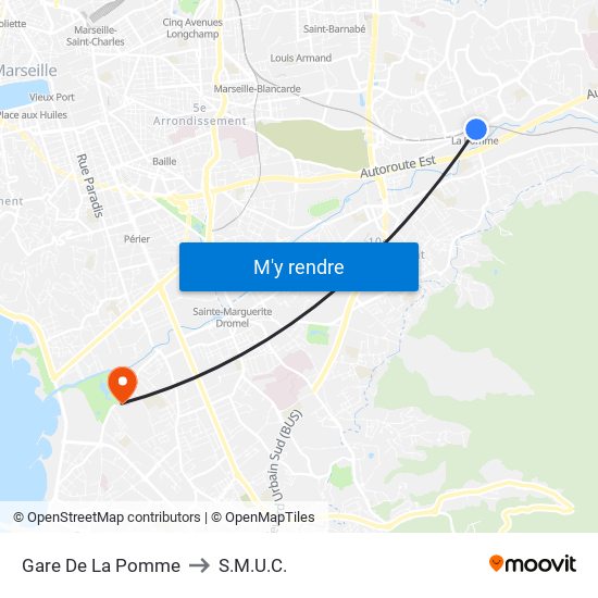 Gare De La Pomme to S.M.U.C. map