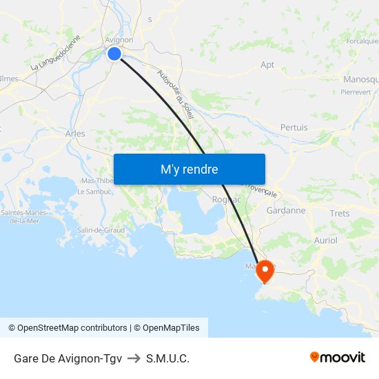 Gare De Avignon-Tgv to S.M.U.C. map