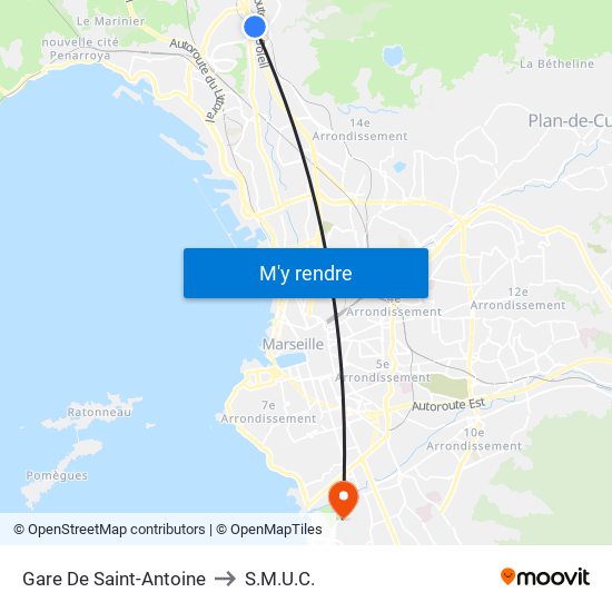 Gare De Saint-Antoine to S.M.U.C. map