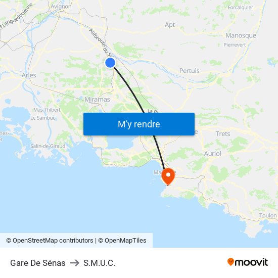 Gare De Sénas to S.M.U.C. map