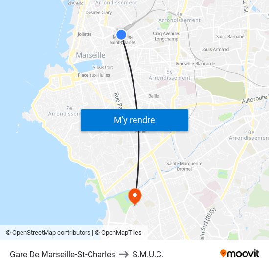 Gare De Marseille-St-Charles to S.M.U.C. map