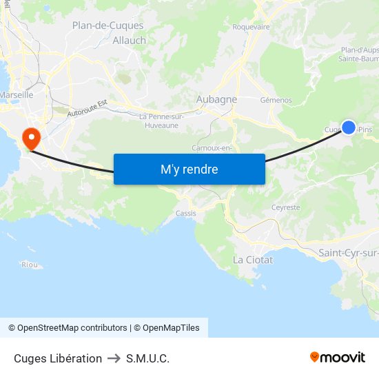 Cuges Libération to S.M.U.C. map