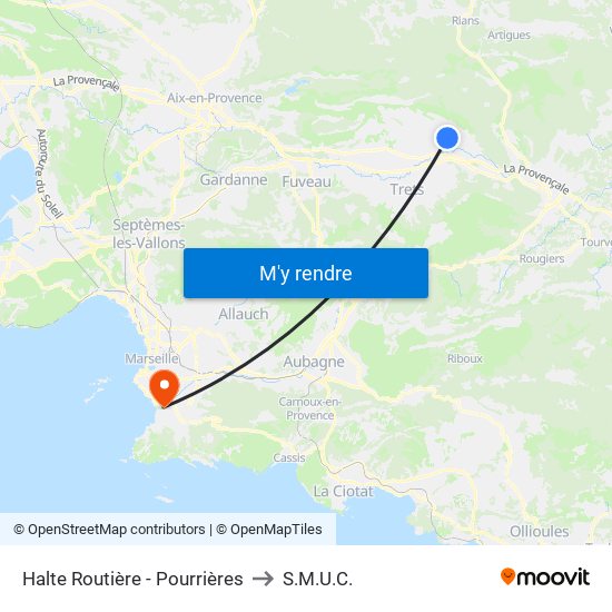 Halte Routière - Pourrières to S.M.U.C. map