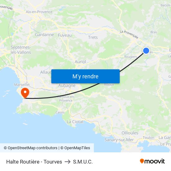 Halte Routière - Tourves to S.M.U.C. map