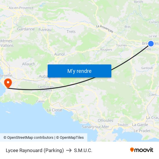 Lycee Raynouard to S.M.U.C. map