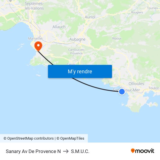 Sanary Av De Provence N to S.M.U.C. map