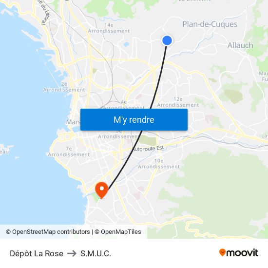 Dépôt La Rose to S.M.U.C. map