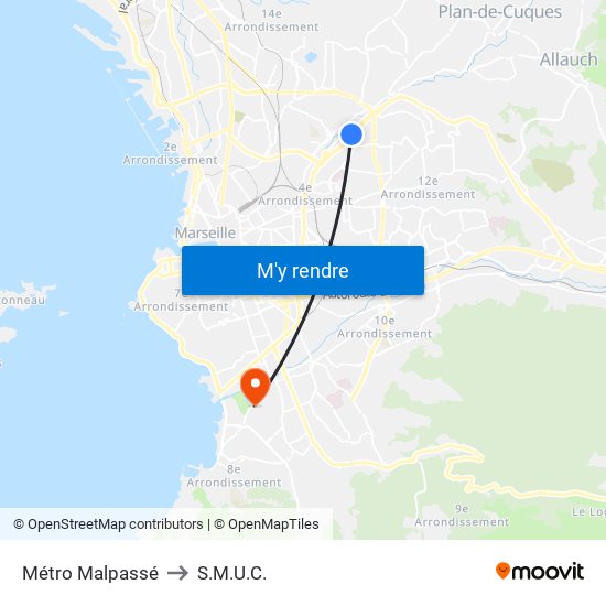 Métro Malpassé to S.M.U.C. map