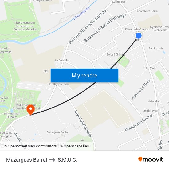 Mazargues Barral to S.M.U.C. map