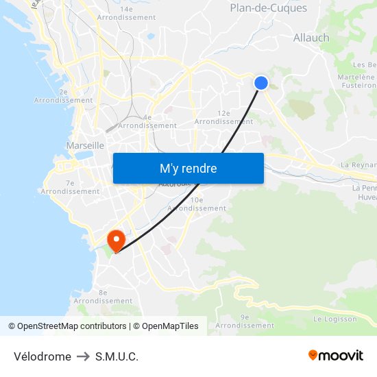 Vélodrome to S.M.U.C. map