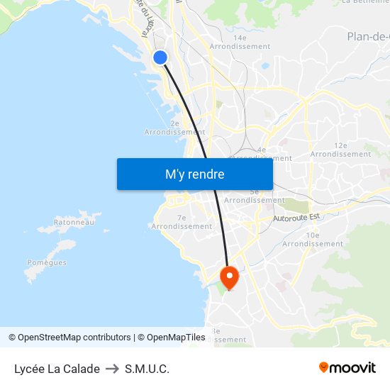 Lycée La Calade to S.M.U.C. map