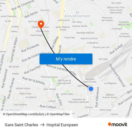 Gare Saint Charles to Hopital Europeen map