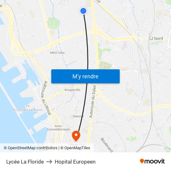 Lycée La Floride to Hopital Europeen map