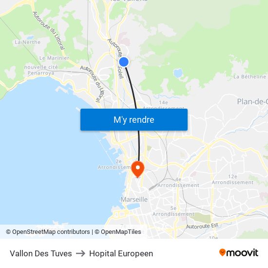 Vallon Des Tuves to Hopital Europeen map