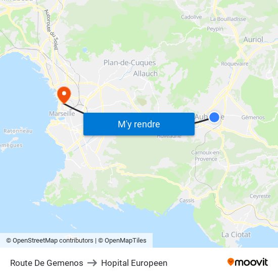 Route De Gemenos to Hopital Europeen map