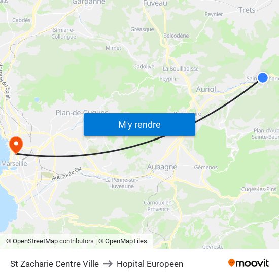 St Zacharie Centre Ville to Hopital Europeen map