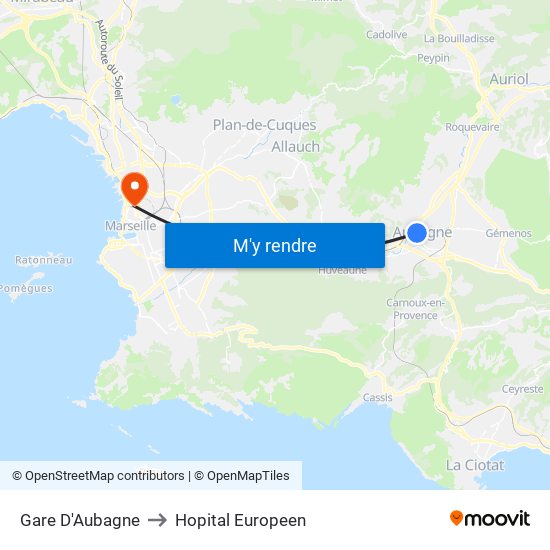 Gare D'Aubagne to Hopital Europeen map
