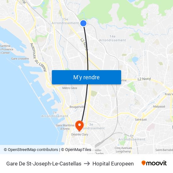 Gare De St-Joseph-Le-Castellas to Hopital Europeen map