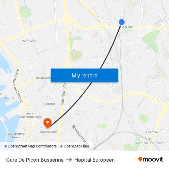 Gare De Picon-Busserine to Hopital Europeen map